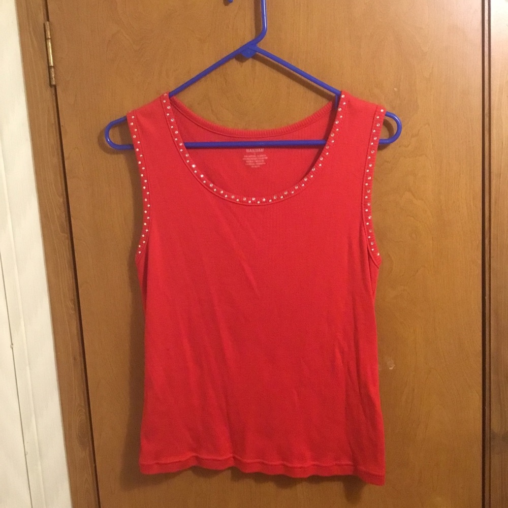 Hannah Red Sleeveless Tank with Studded Trim L